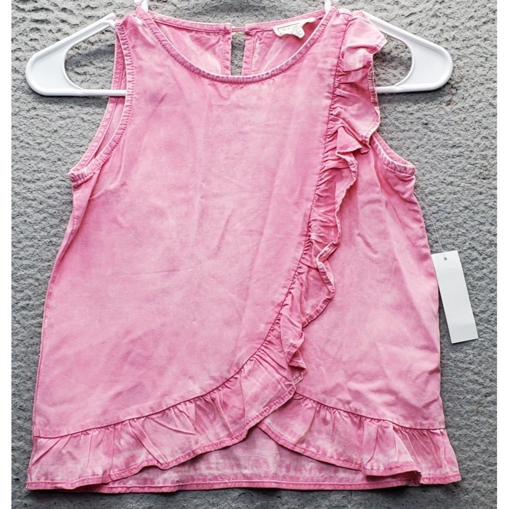 Hayden Ruffled Tank Top‎ Girls Small Pink Garment Dyed Round Neck Keyhole Back